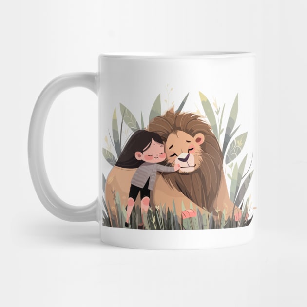 Adorable Lion Animal Loving Cuddle Embrace Children Kid Tenderness by Cubebox